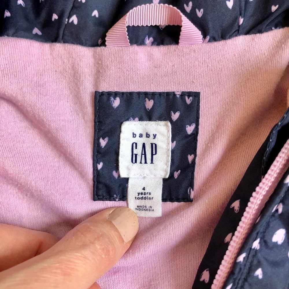 GAP Girls Size 4 Light Weight Jacket, Navy & Pink Polka Dots Wind Breaker Jacket